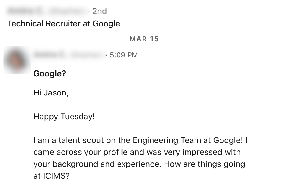 LinkedIn DM from Google